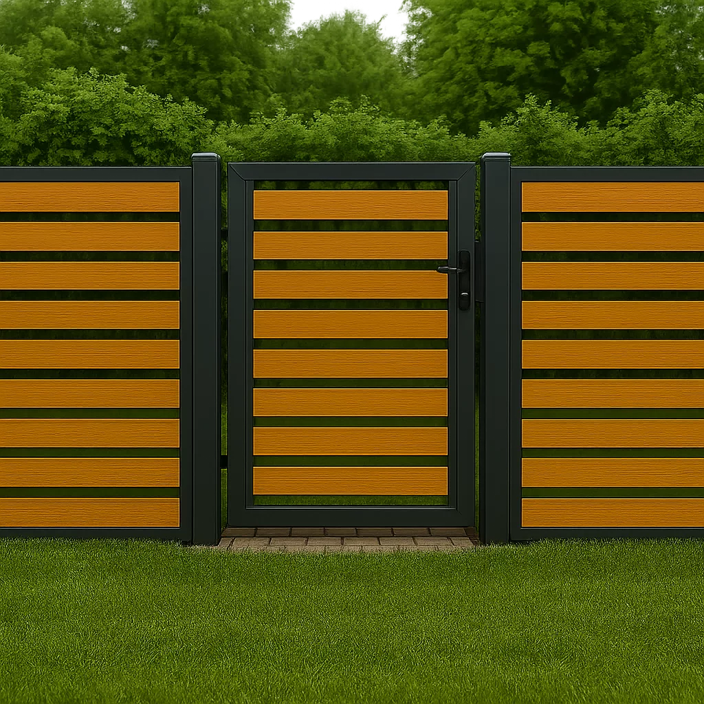 Moderner Metallzaun mit Toranlage