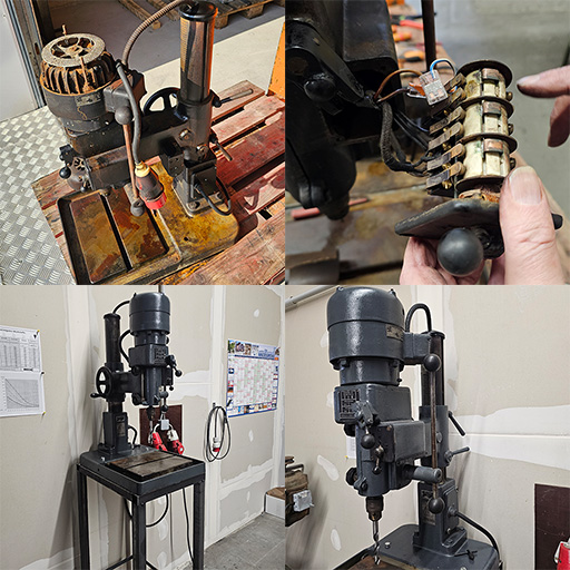 Vorher Nachher Aufarbeitung einer Standbohrmaschine nach Brandschaden